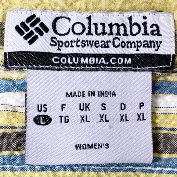 Columbia Sportswear Striped Long Sleeve Button Up Shirt Yellow Blue Womens Large - Picture 6 of 6
